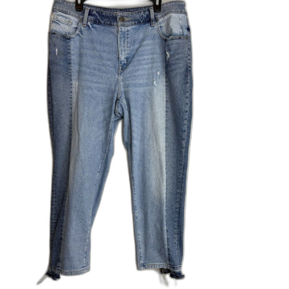 Lane Bryant High Rise Straight Crop Jeans Size 16 Patchwork Half Raw Hem - Picture 1 of 11